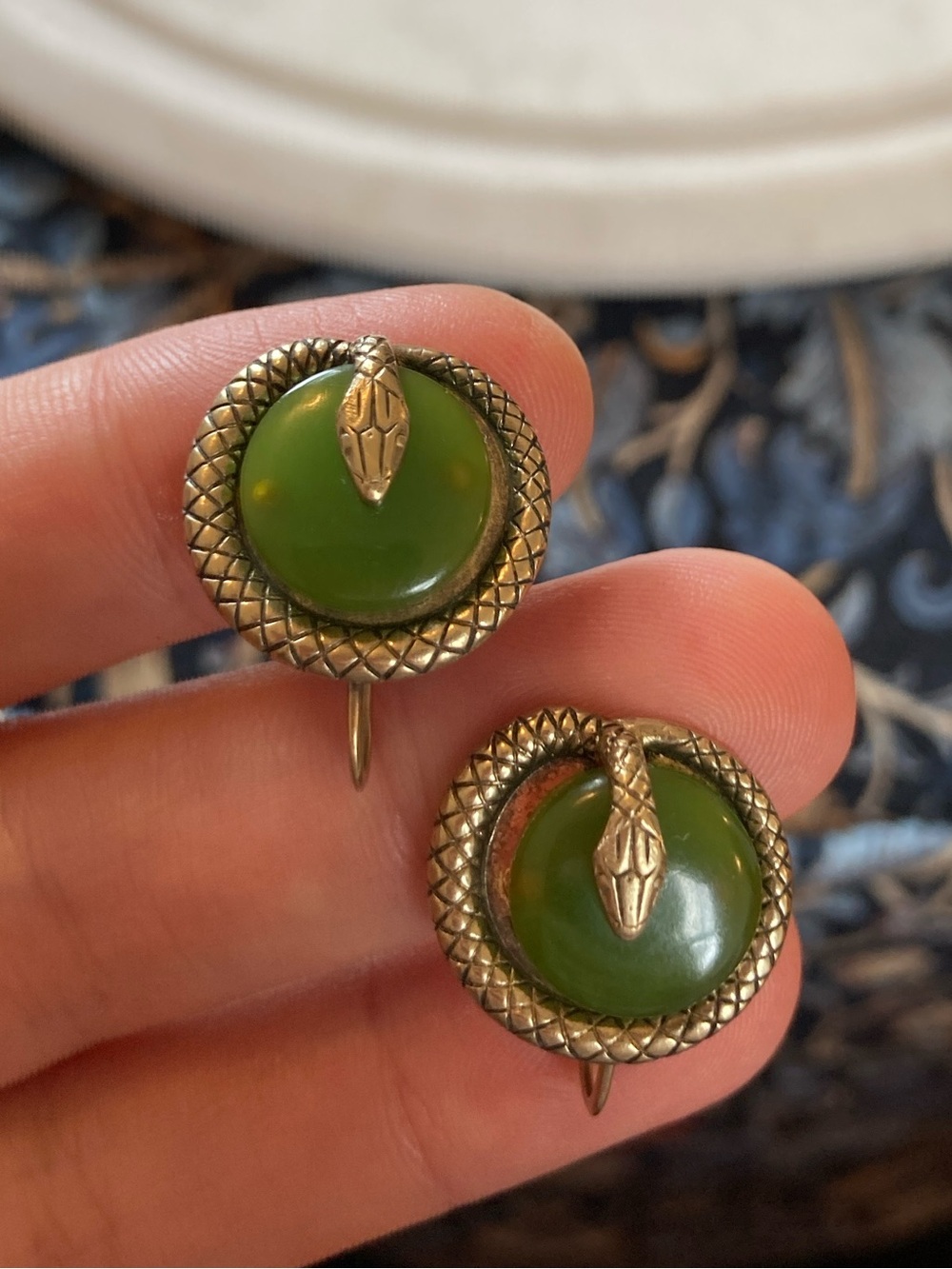 Antique Art Deco Coiled Snake Screwback Earrings